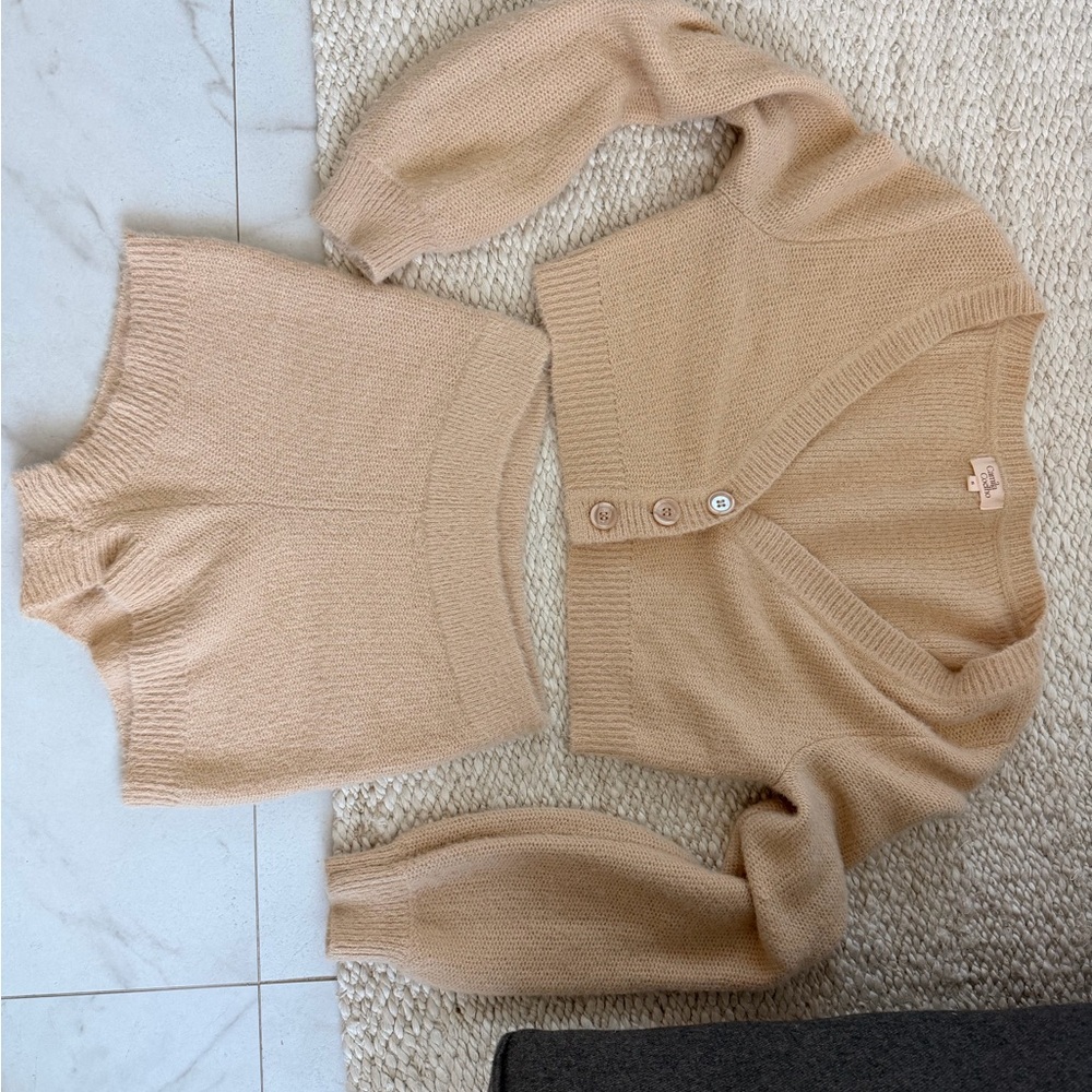 Camila Coelho Beige Cardigan Sweater Set